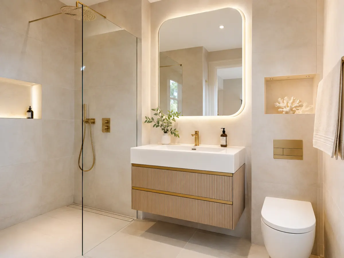 Modern cream bathroom renovation