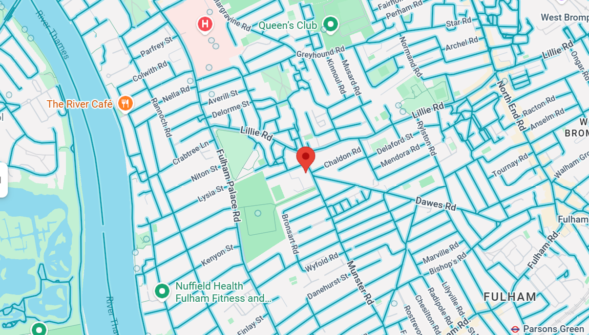 Map showing 287 Munster Road Fulham